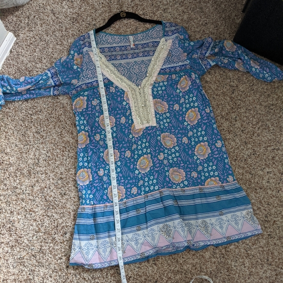 (Free People) Vintage Blue Lace Mini Dress Medium - Picture 11 of 12
